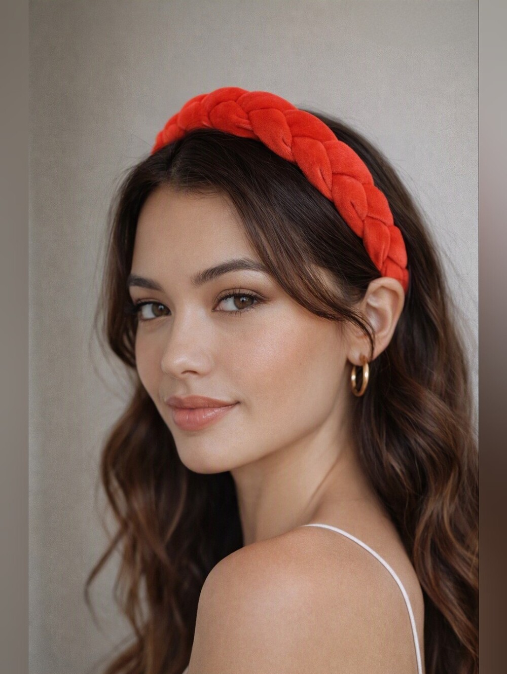 Braided Velvet Headband in Bright Orange